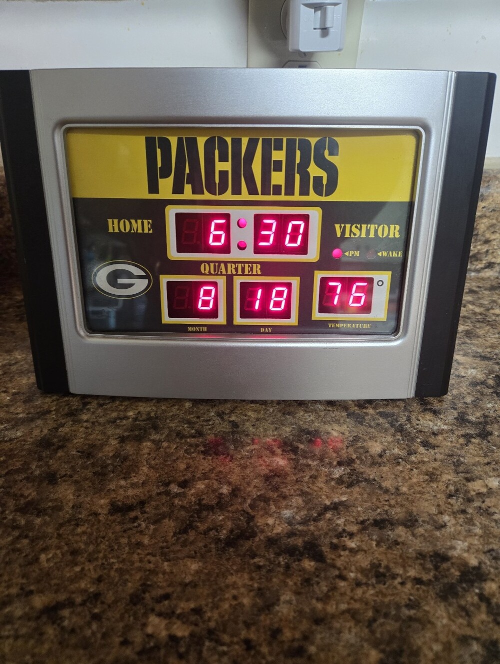 NFL Green Bay Packers Silver and Yellow Digital Clock Display